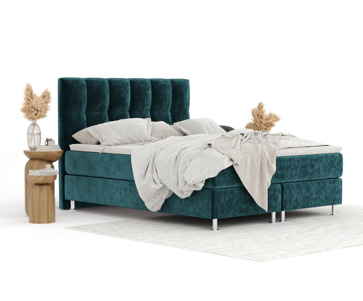 BOXSPRINGBETT Elisio Türkisfarben 200/200 cm mit Latex-Topper - Türkis/Silberfarben, Holz/Holzwerkstoff (200/200cm) - Maison de Reve