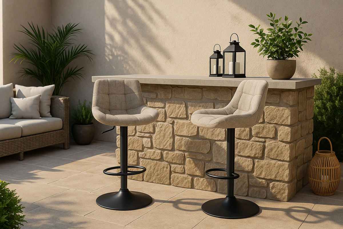 BARHOCKER 2er Set Tower Stoff taupe - Schwarz/Grau, Textil/Metall (48/105/54cm) - TPFLiving