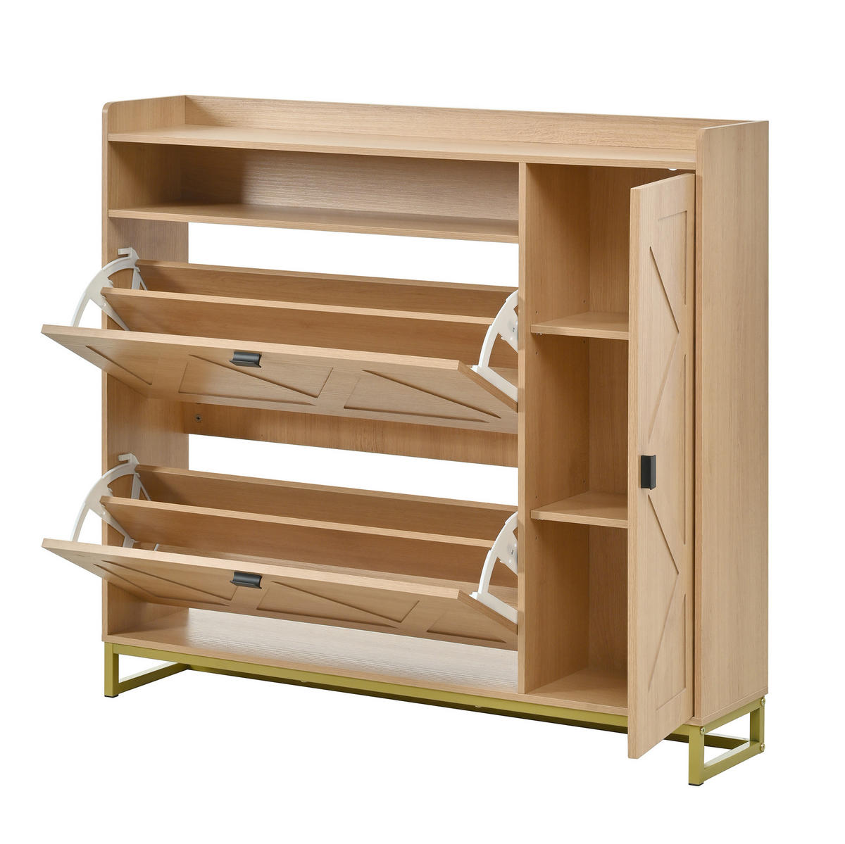 SCHUHSCHRANK mit Klappfächern 110 x 24 x 100 cm Natur - Braun, Holzwerkstoff (24/100/110cm) - Beauniv