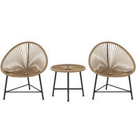 BALKONMÖBEL-SET 72/68/81 cm mit 2 Stühlen, Tisch, Glasplatte und Stahlgestell aus Rattan, Naturholz - Naturfarben, Naturmaterialien - Redom