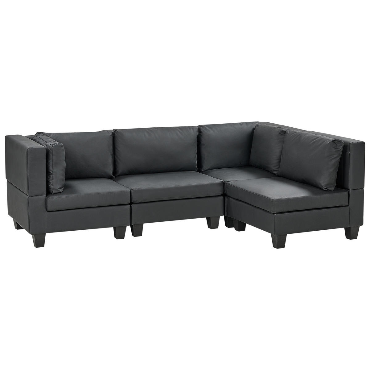 COLȚAR modul cu 4 locuri pe partea stângă negru piele ecologică Unstad - negru, material plastic (228/152cm) - Beliani