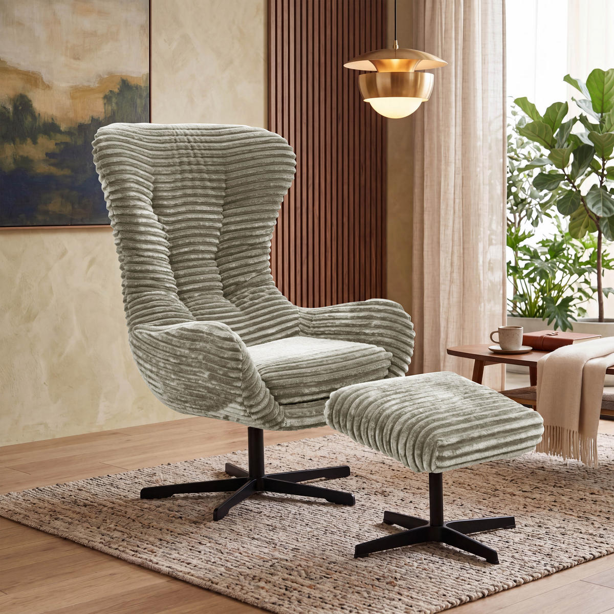 SESSEL MONACO 1-Sitzer, Cordstoff hellbraun - Hellbraun/Schwarz, Holz/Textil (74/116/84cm) - Courtois Laville
