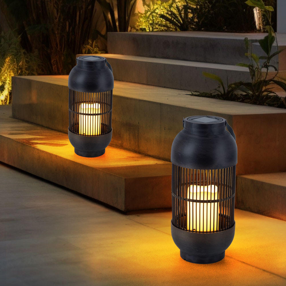 LED AUSSENLEUCHTE Solar Tischleuchte Schwarz 2er Set - Schwarz, Kunststoff (14.5/14.5/33cm)