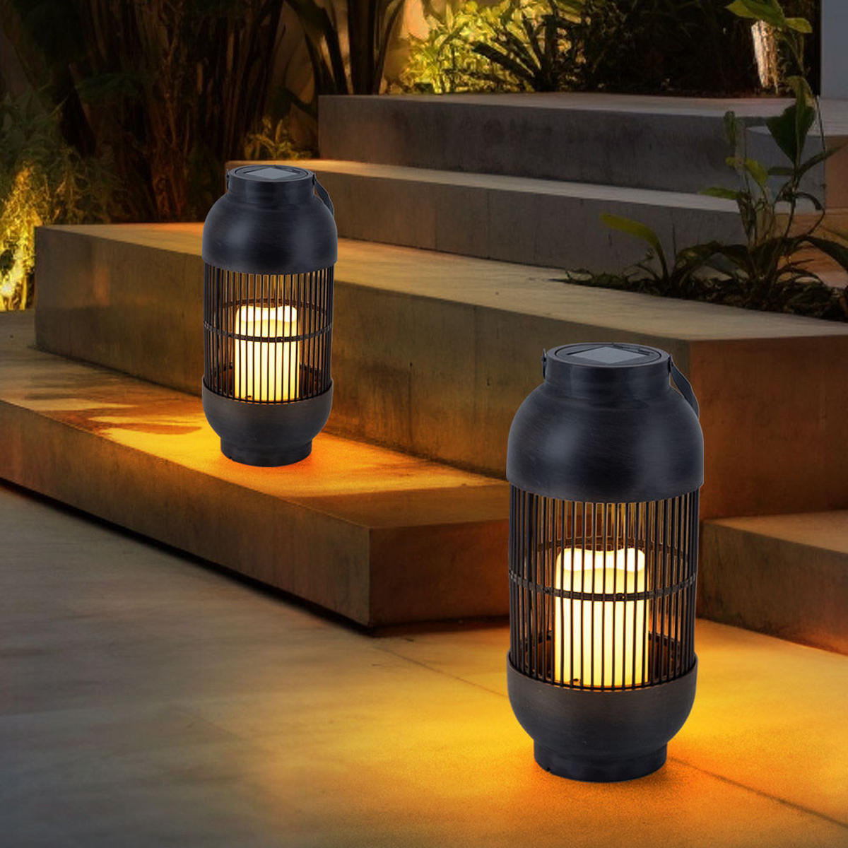 LED AUSSENLEUCHTE Solar Tischleuchte Schwarz 2er Set - Schwarz, Kunststoff (14.5/33/14.5cm)