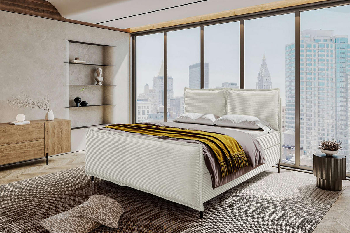 BOXSPRINGBETT VERO PLUS Cordstoff Greige 140/200 cm - Greige/Schwarz, Holzwerkstoff/Textil (140/200cm) - 99rooms