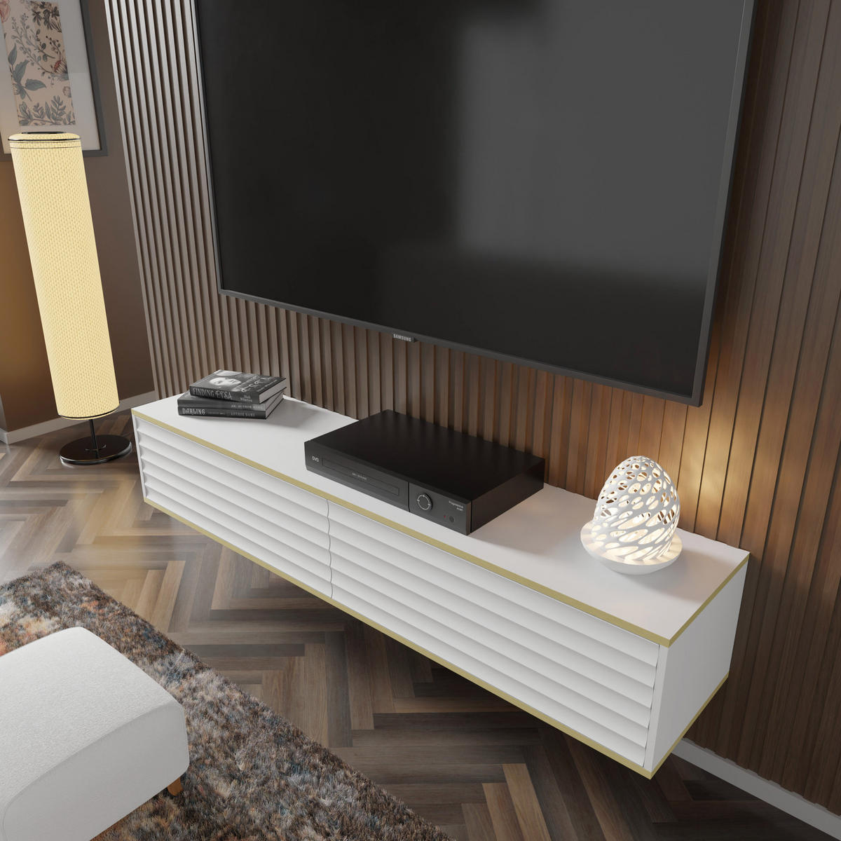TV LOWBOARD Weiß, Gold 180/33/40 - Weiß, Holzwerkstoff (180/33/40cm) - RAUMHIRSCH FURNITURE