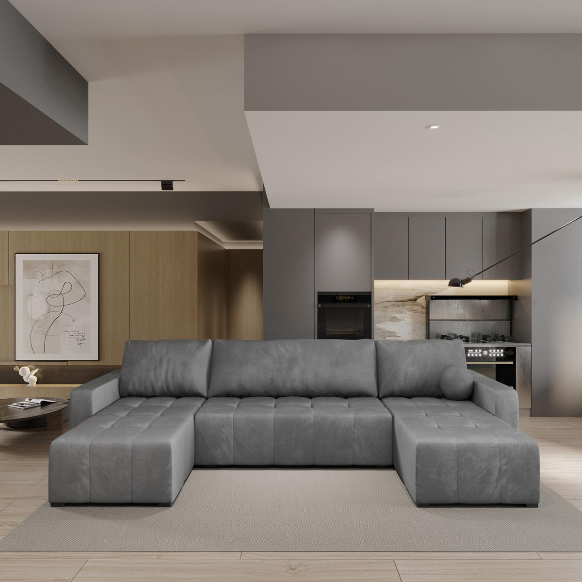 ROHOVÁ SEDAČKA TOLARI šedá - šedá, dřevo/textil (295/140cm) - MASSENO