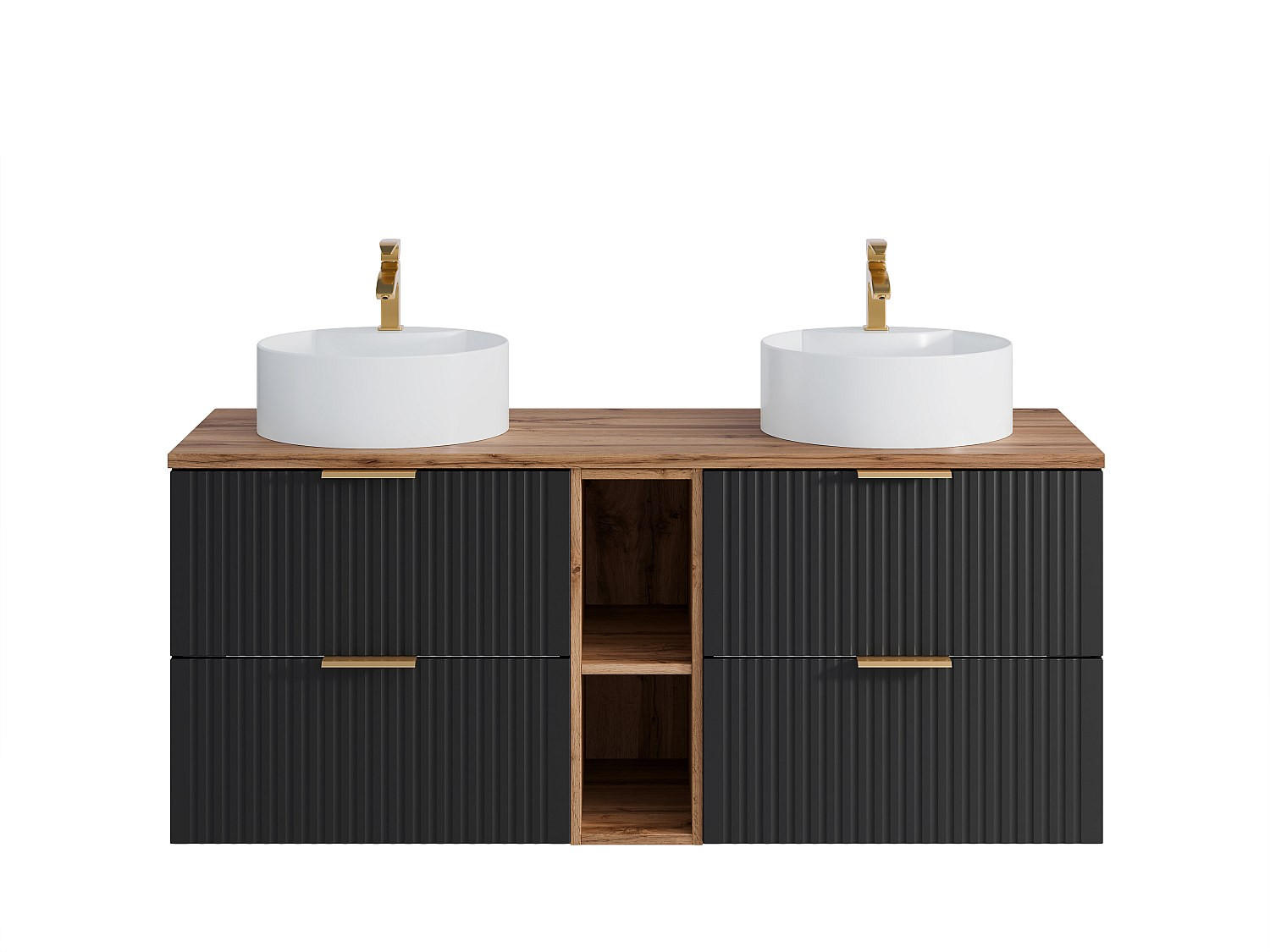 DOPPELWASCHTISCH - 140 cm x 46 cm - Holz, Platte - Schwarz - ZEVARA - Schwarz, Holz (140/57/46cm) - Vente-Unique