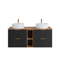 DOPPELWASCHTISCH - 140 cm x 46 cm - Holz, Platte - Schwarz - ZEVARA - Schwarz, Holz (140/57/46cm) - Vente-Unique