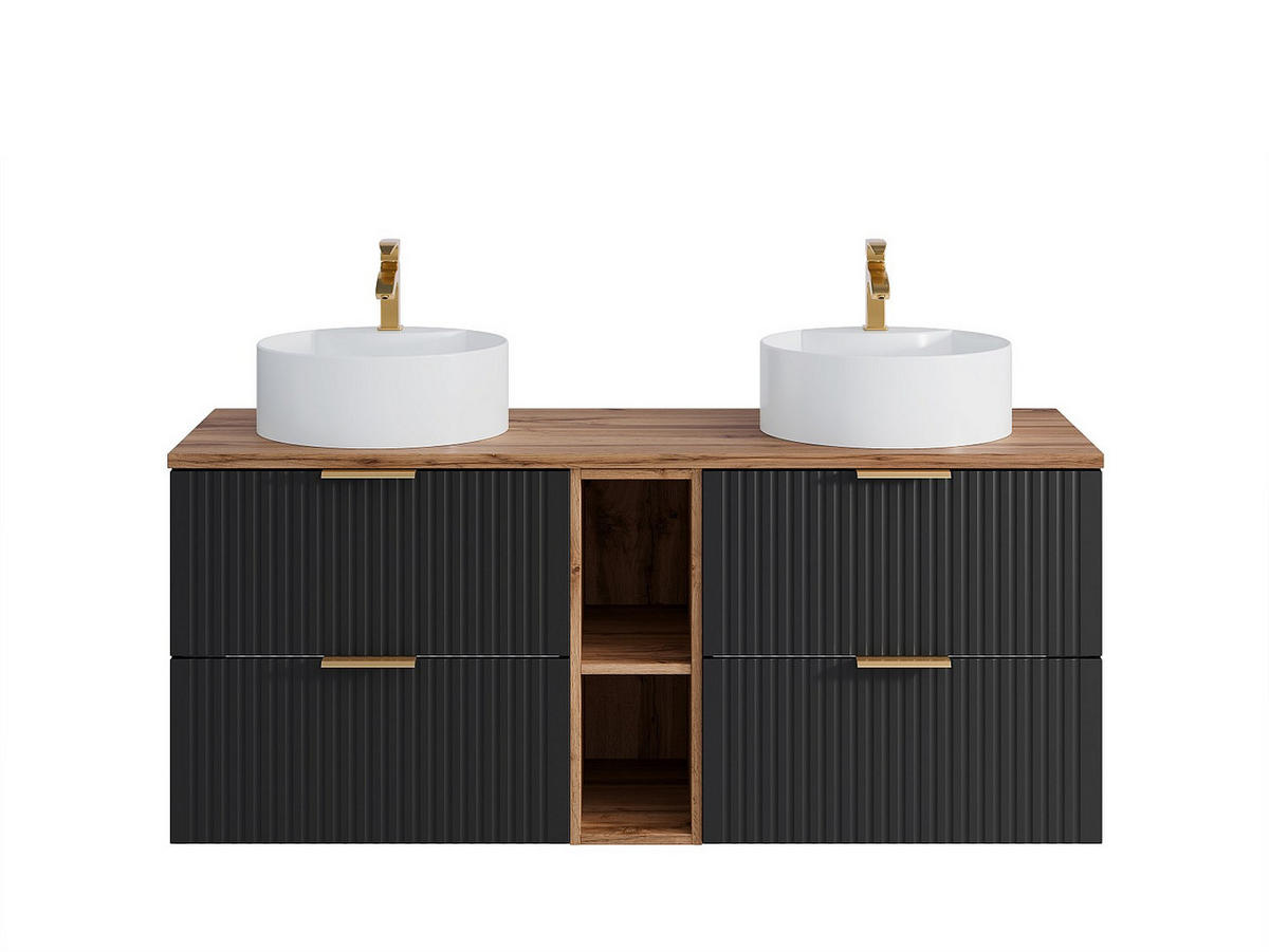 DOPPELWASCHTISCH - 140cm x 46cm - MDF - schwarz - ZEVARA - Schwarz, Holz (140/57/46cm) - Vente-Unique