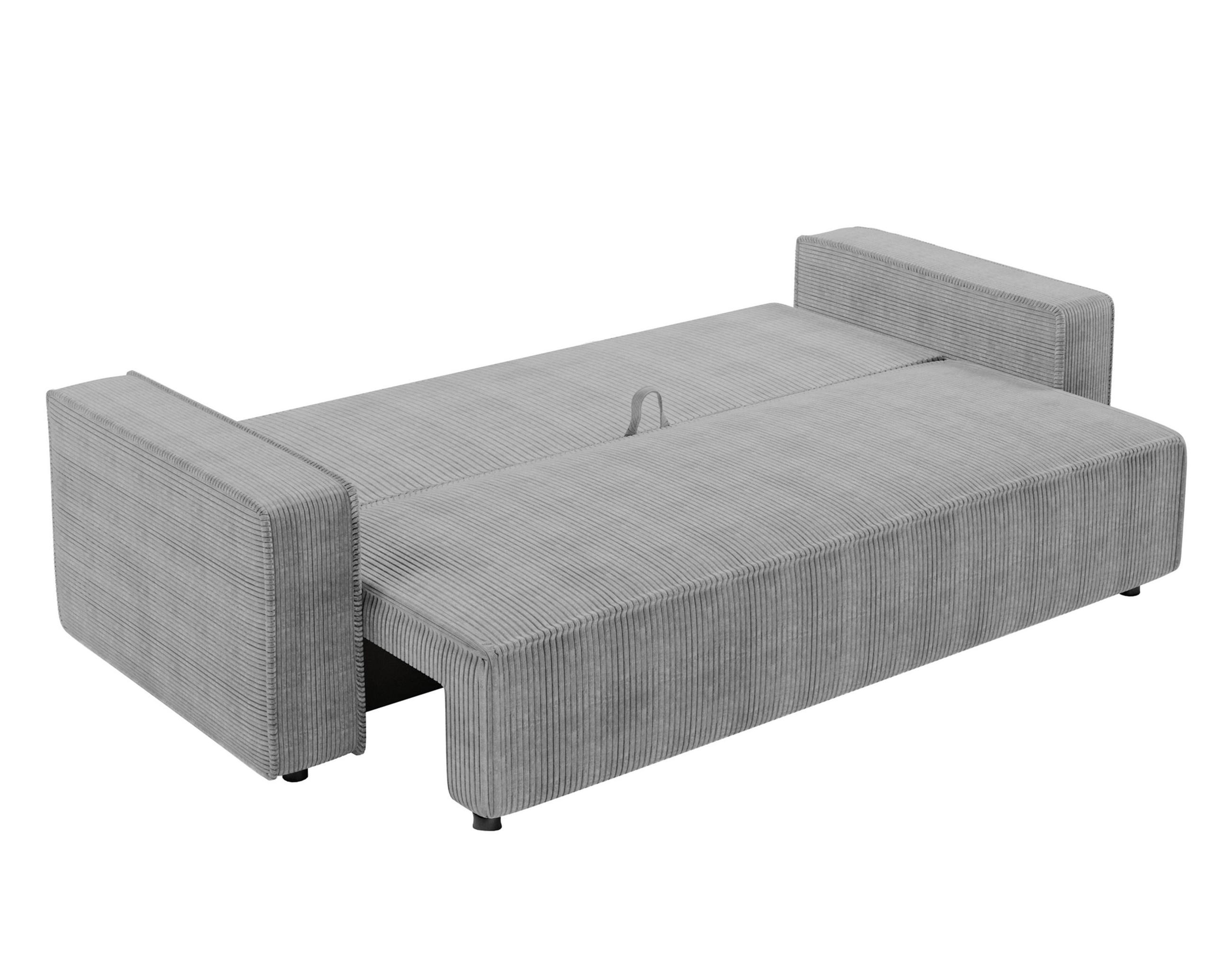 BIGSOFA Aydin Sofa Hellgrau 238/94/85 cm Cord mit Schlaffunktion Bettkasten - Hellgrau/Schwarz, Kunststoff/Textil (238/85/94cm) - AX Living
