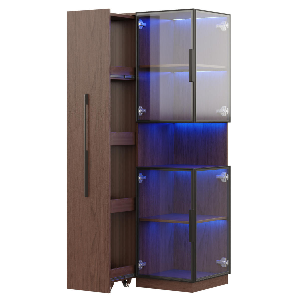 VITRINE aus MDF & Glas 70x38x160cm in Walnussfarben mit LED - Walnussfarben, Holzwerkstoff (70/160/38cm) - Modfu