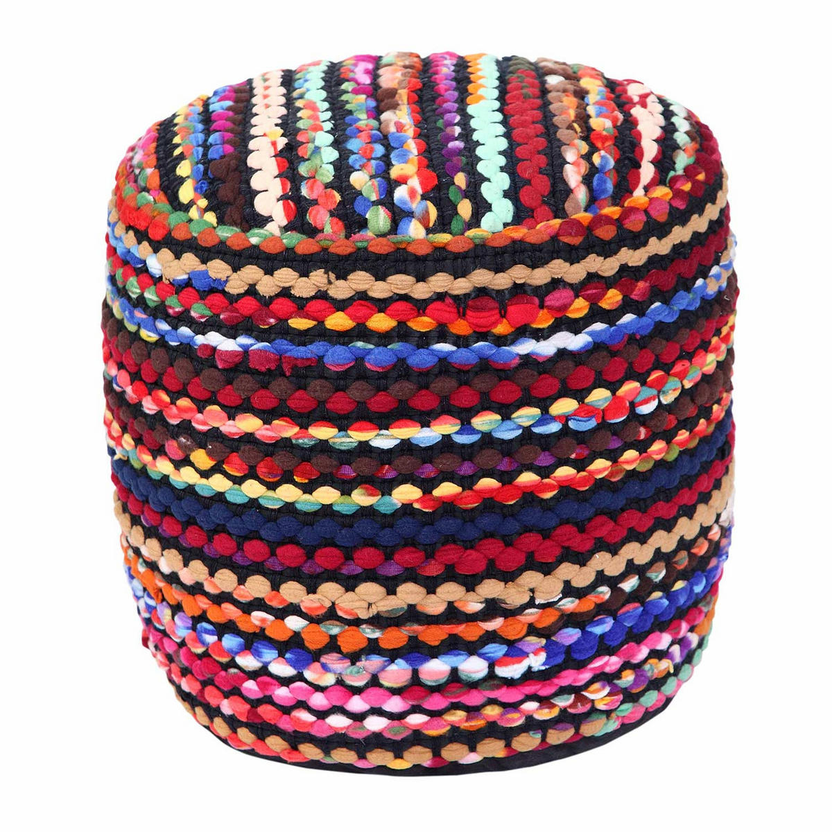 SITZPOUF Folk, rund mit bunten Streifen, 40/40/45 cm - Multicolor, Textil (45/40/45cm) - Homescapes