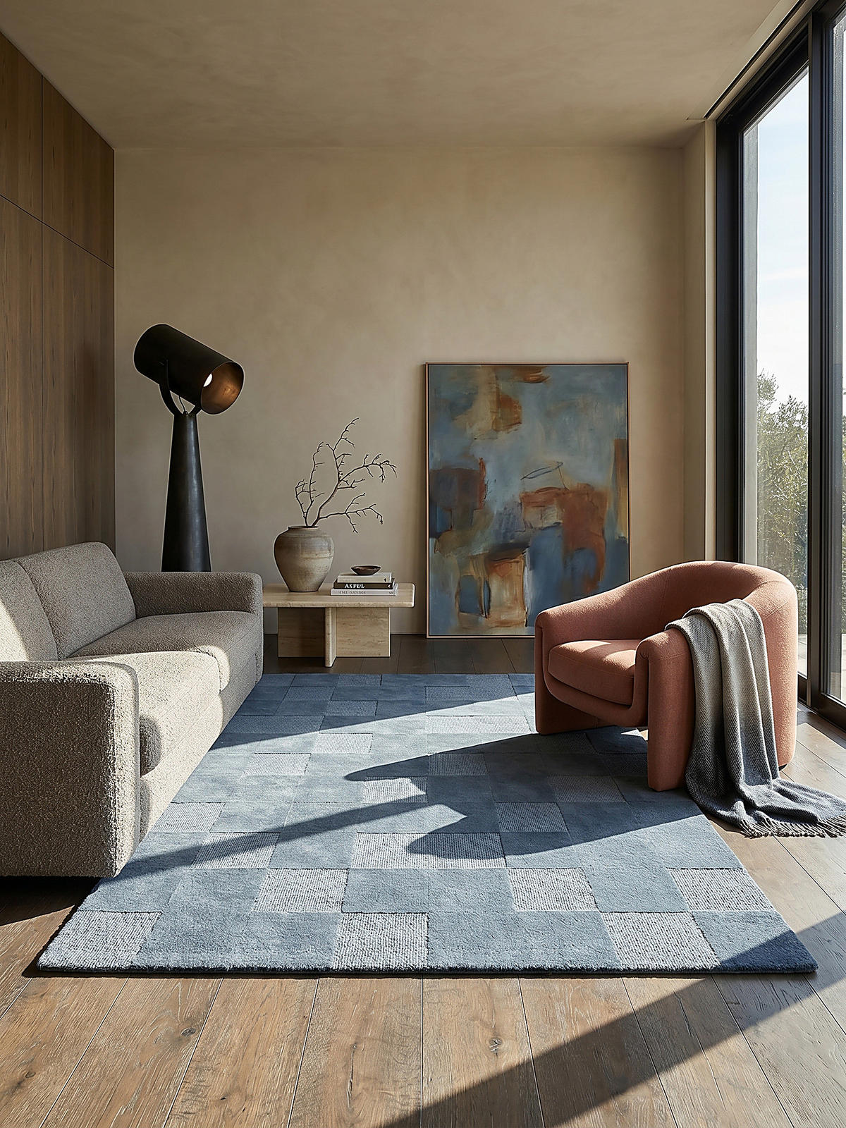 WOLLTEPPICH DEBEN, mit Schachbrettmuster, Blau, 160 x 230 cm - Blau, Textil (230/160cm) - KADIMA DESIGN
