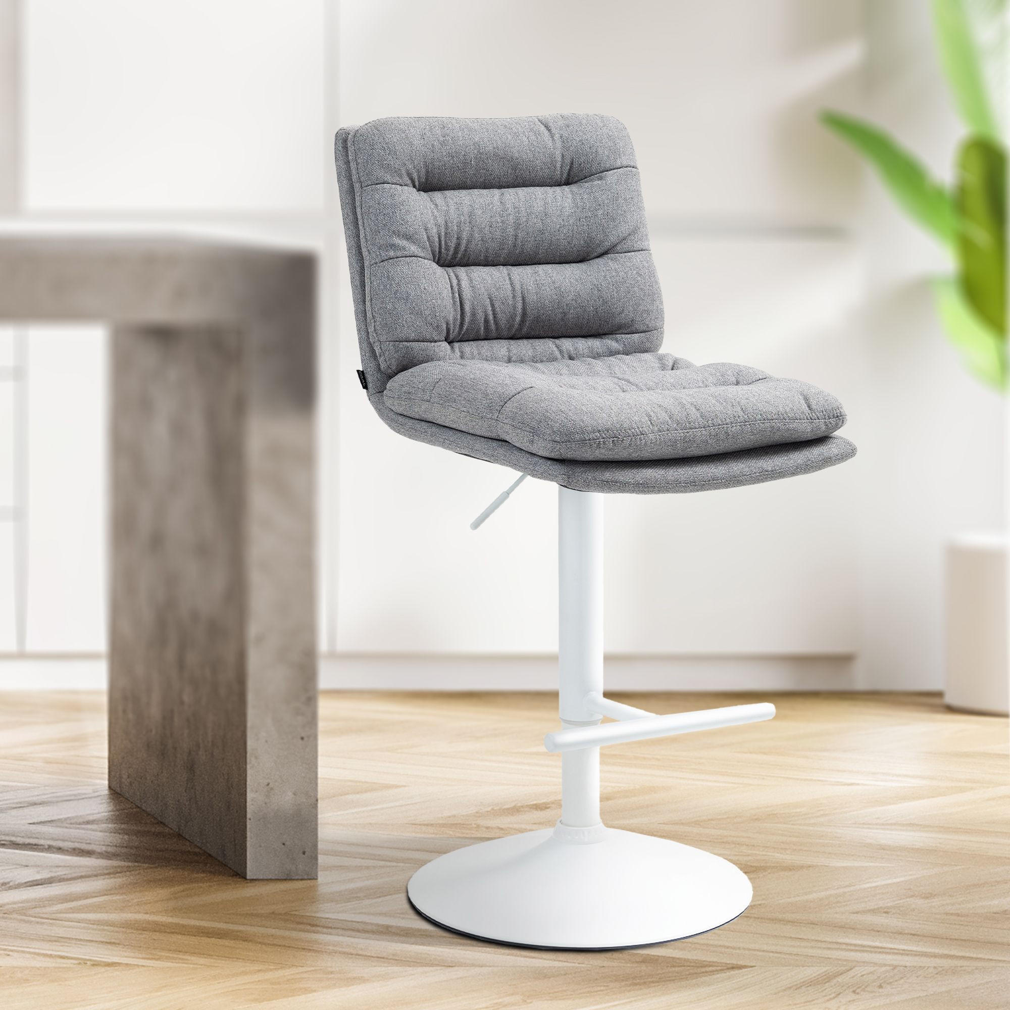 BARHOCKER TURIN Grau Stoff Weiß - Grau, Textil/Metall (42/94/56cm) - DELUKE