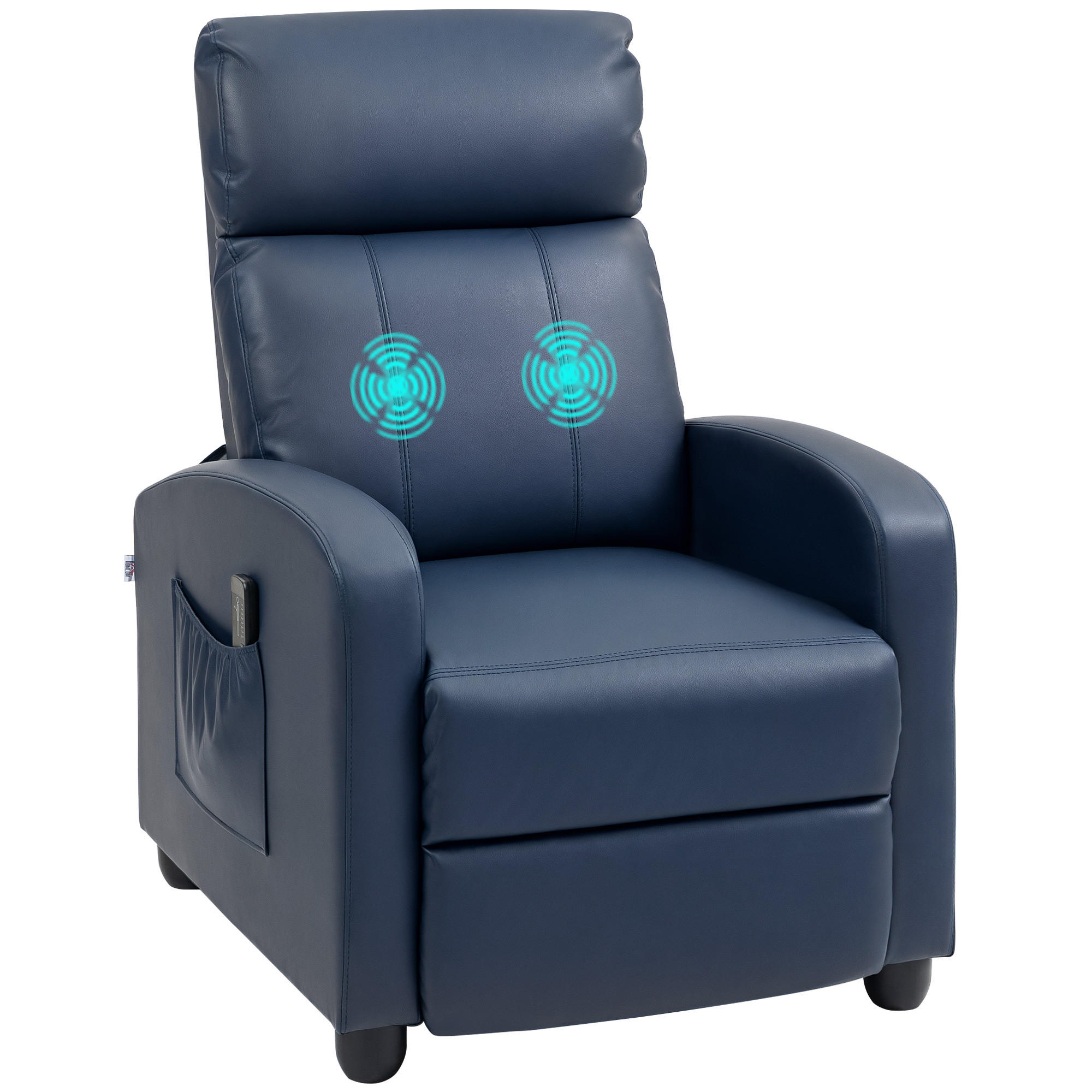 MASSAGESESSEL,PU-LEDER verstellbar Fernbedienung Fußstütze,dunkelblau - Blau, Leder (68/98/88cm) - Vallsero