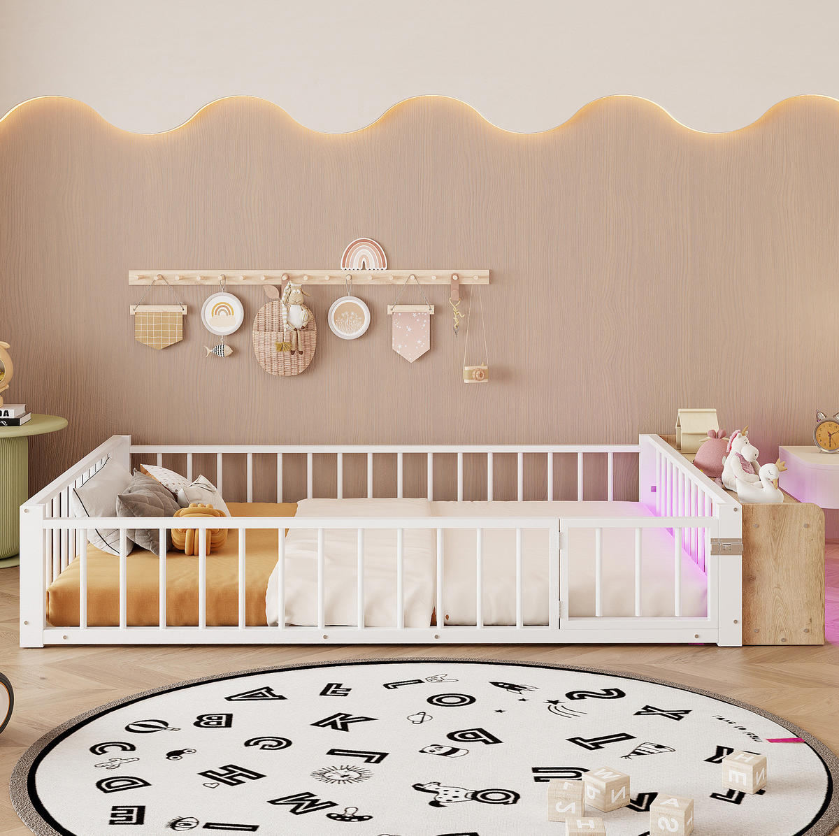 KINDERBETT 140/200 cm Weiß aus Metall und MDF mit Schutzgeländer - Weiß, Metall (140/200cm) - OKMYHOME