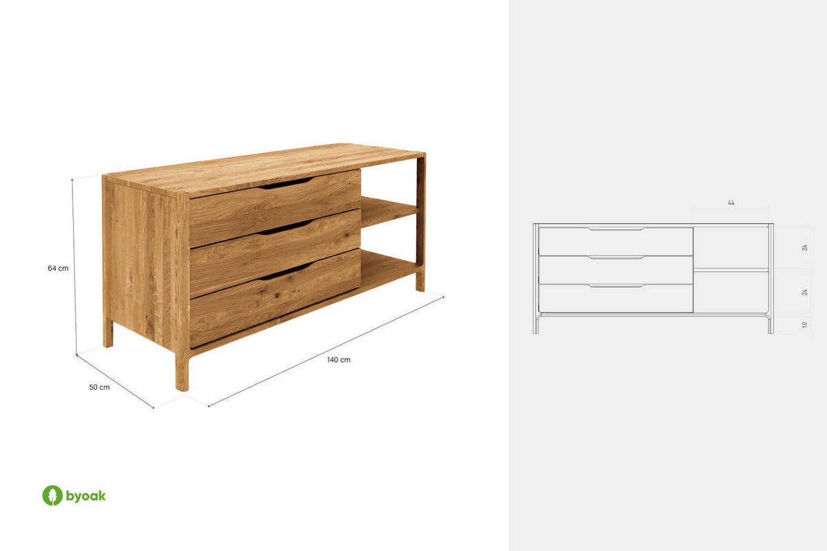 KOMMODE PAUL - Wildeiche, Holz (140/64/50cm) - byoak