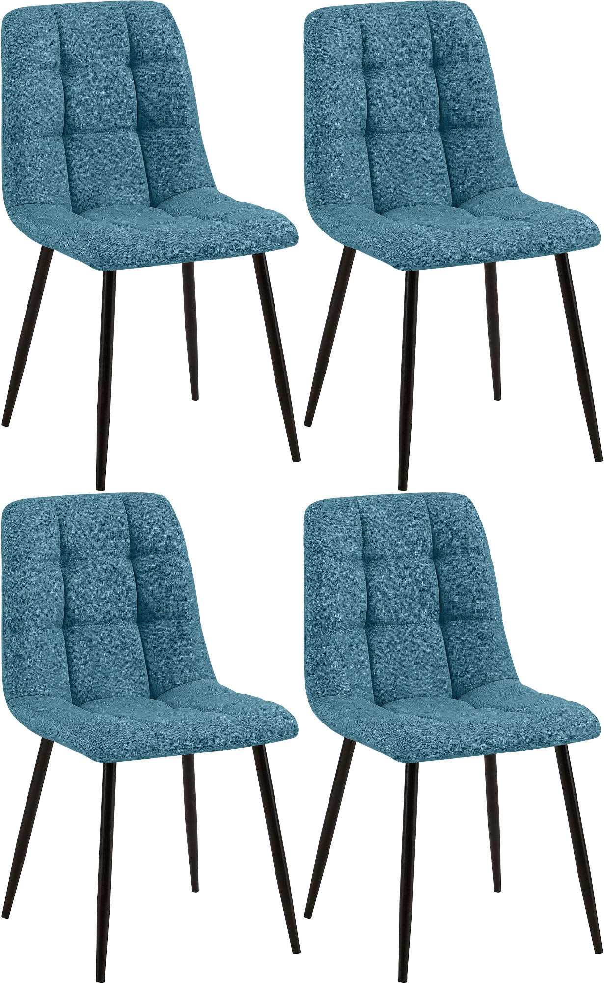 STUHL 4er Set Stoff Blau - Blau/Schwarz, Textil/Metall (45/84/55cm) - CLP