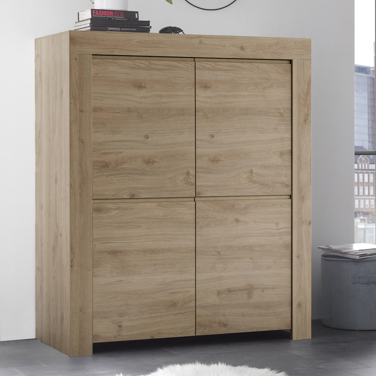 HIGHBOARD mit 4 Türen H140 cm - Firenze - Eichefarben, Holzwerkstoff (110/140/42cm) - Calicosy