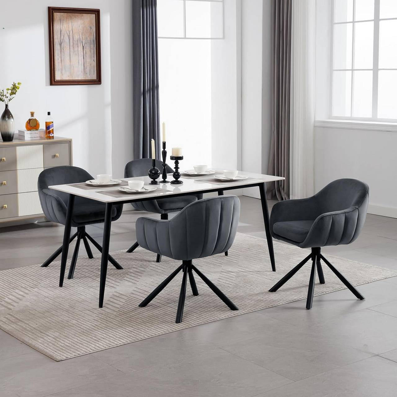 ESSZIMMERSTUHL 4er Set, drehbar, Samt, Dunkelgrau - Dunkelgrau/Schwarz, Textil/Metall (57.5/78/60.5cm) - Woltu
