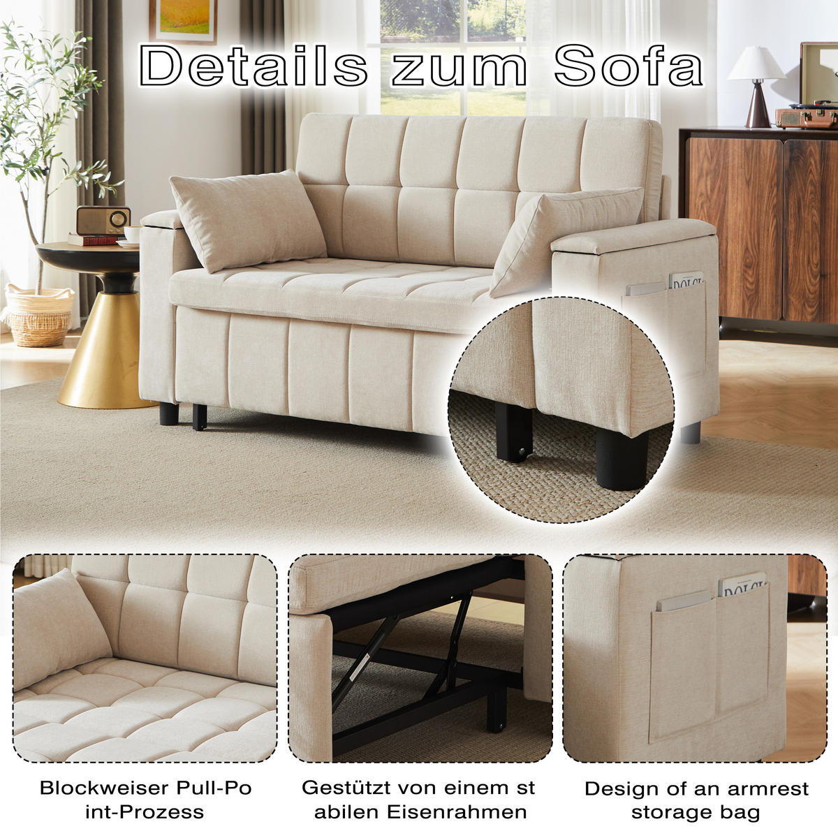 SCHLAFSOFA 157/51/70 cm cm in Leinenoptik Grau, ohne Armlehnen - Beige/Grau, Textil (81.3/86.4/148.6cm) - Oxeza