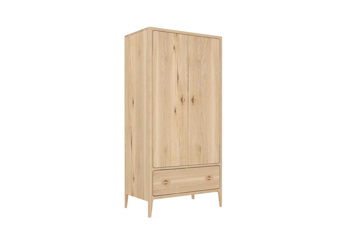 KLEIDERSCHRANK Elin, Natur Massiveiche - Beige, Holz (60/195/96cm) - WOODEK