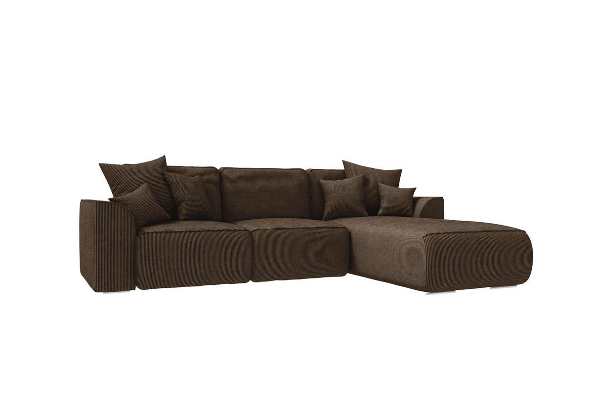ECKSOFA GUSTO Cordstoff Braun Rechts inkl. Schlaffunktion - Chromfarben/Braun, Kunststoff/Textil (295/194cm) - 99rooms