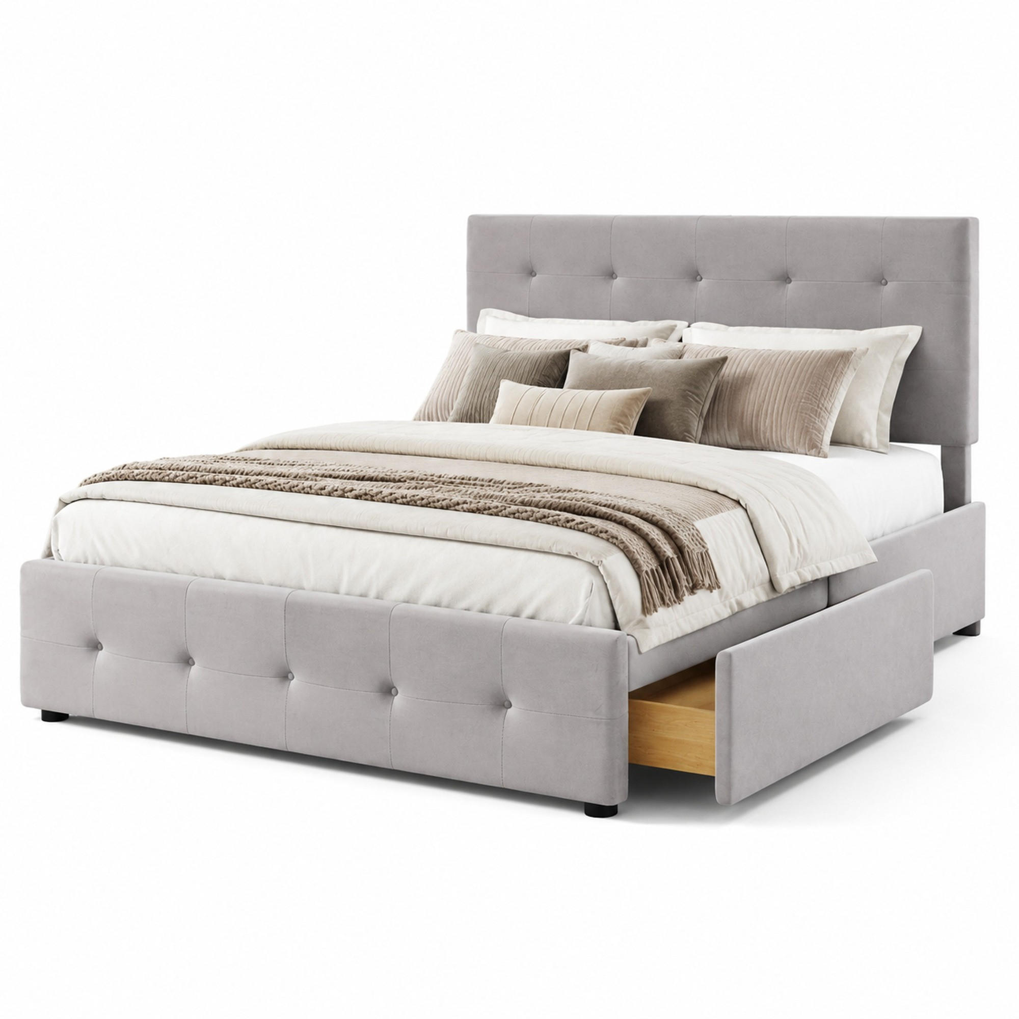POLSTERBETT 140/200 cm in Grau mit 4 Schubladen und Lattenrost Samt - Grau, Holzwerkstoff/Textil (140/200cm) - CHICFURN