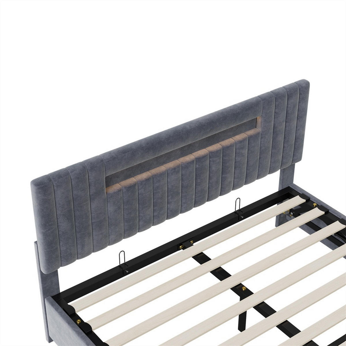 POLSTERBETT 140x200 cm mit LED-Kopfteilbeleuchtung und hydraulischem Bettkasten - ohne Matratze - Grau - Grau, Textil (140/200cm) - DELFA