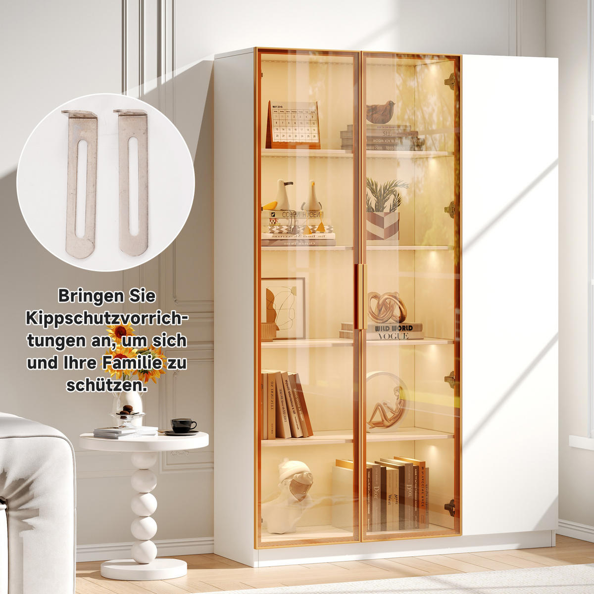 HIGHBOARD 110/165/35 cm Weiß aus MDF mit LED-Beleuchtung - Weiß, Holzwerkstoff (35/165/110cm) - OKMYHOME