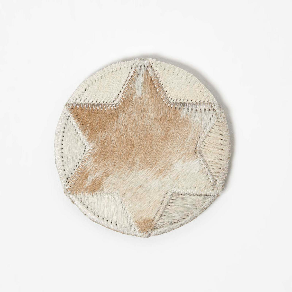 UNTERSETZER Stern, 4er-Set rund im Patchwork-Stil aus Fell & Leder, 10 cm - Multicolor, Leder (10/10cm) - Homescapes