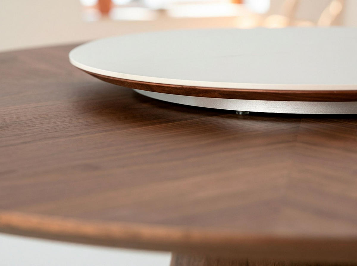 ESSTISCH Esstisch drehbarer runder Walnuss Ø135/75 cm - Walnussfarben/Weiß, Holz/Stein (135/135/75cm) - ANGEL CERDA