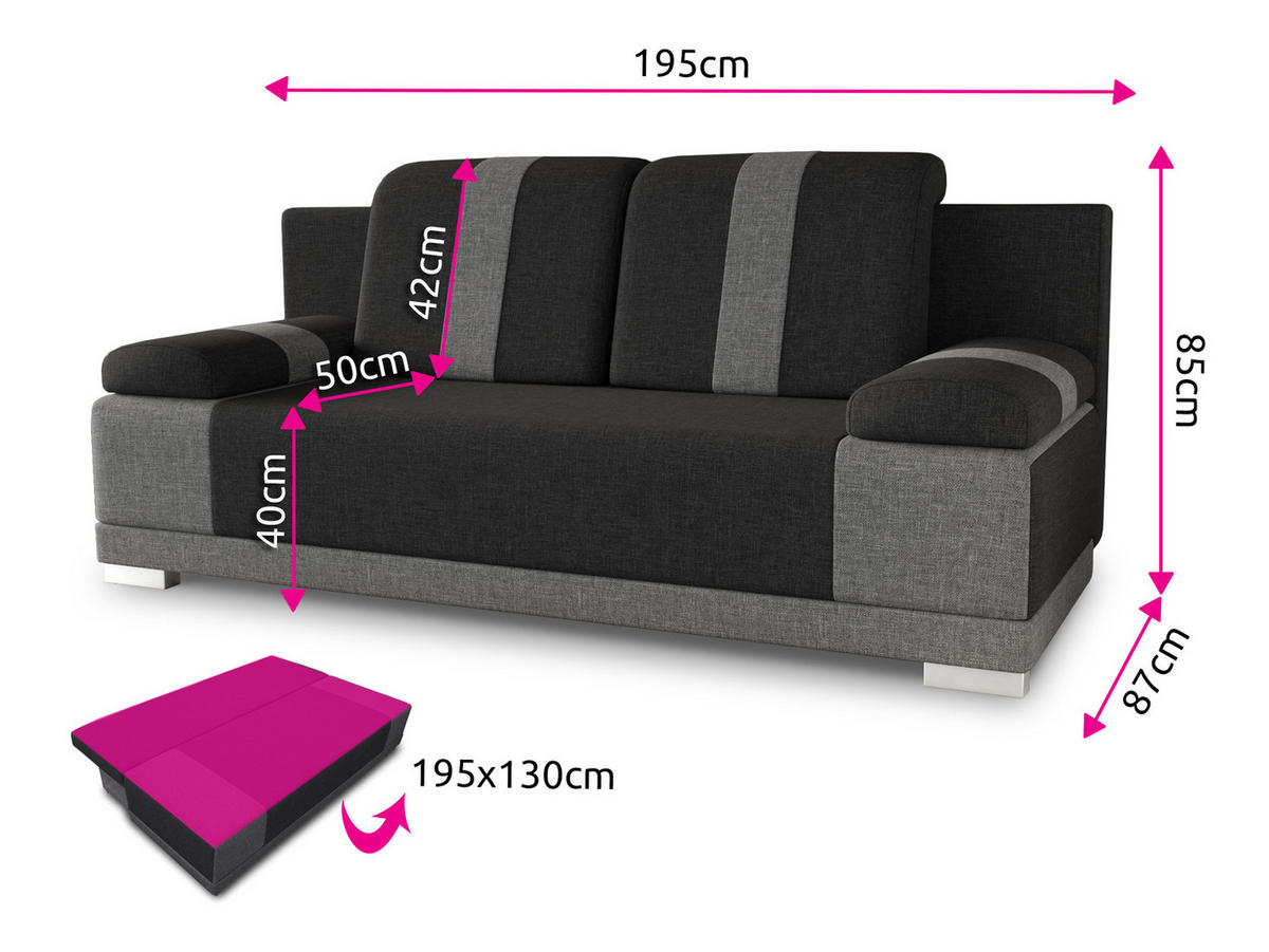 SCHLAFSOFA Imola - Silberfarben/Grau, Holz/Kunststoff (195/87/85cm)
