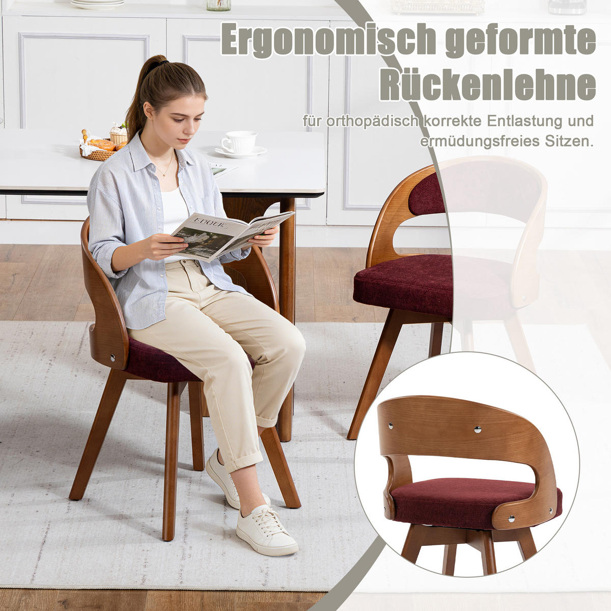 ESSZIMMERSTUHL 2er-Set drehbar mit Leinenkissen, Weinrot - Weinrot, Textil (41/72/44cm)