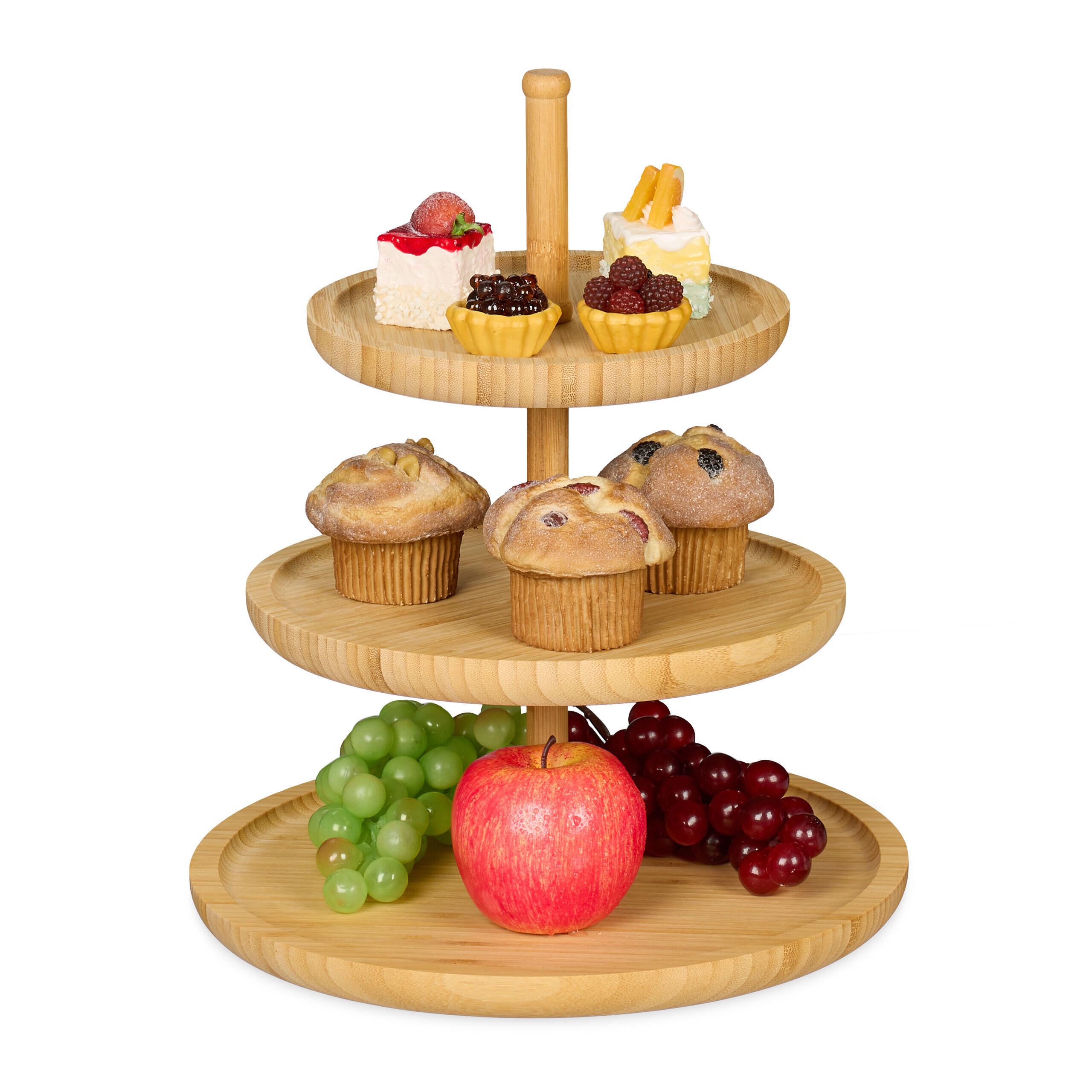 ETAGERE Natur Bambus 3-stöckig Höhe 37 cm - Hellbraun, Holz (30/37cm) - Relaxdays
