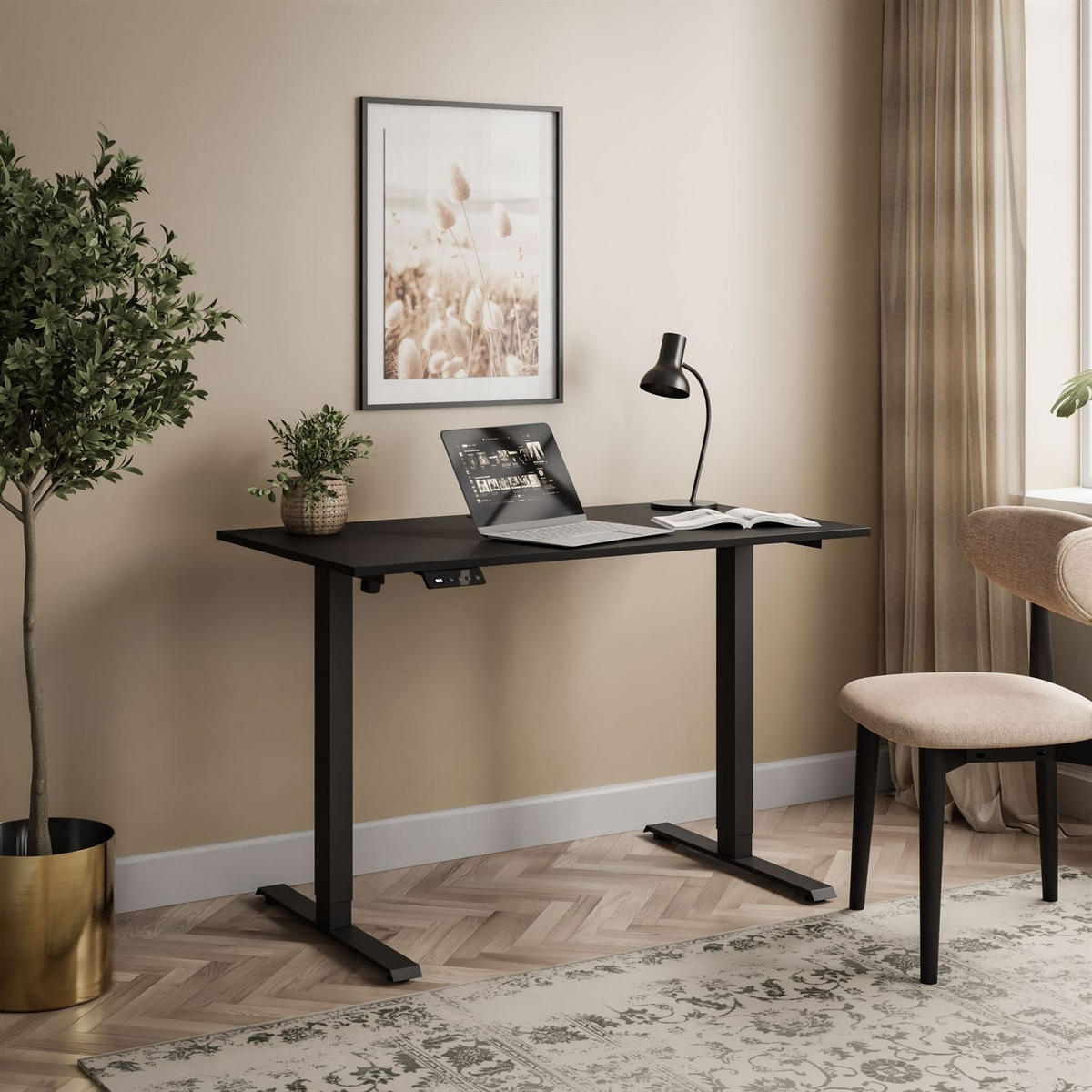 SCHREIBTISCH SPACE höhenverstellbar mit Metallbeinen schwarz/schwarz - Schwarz, Holzwerkstoff (60/110/69.5cm) - Lookway