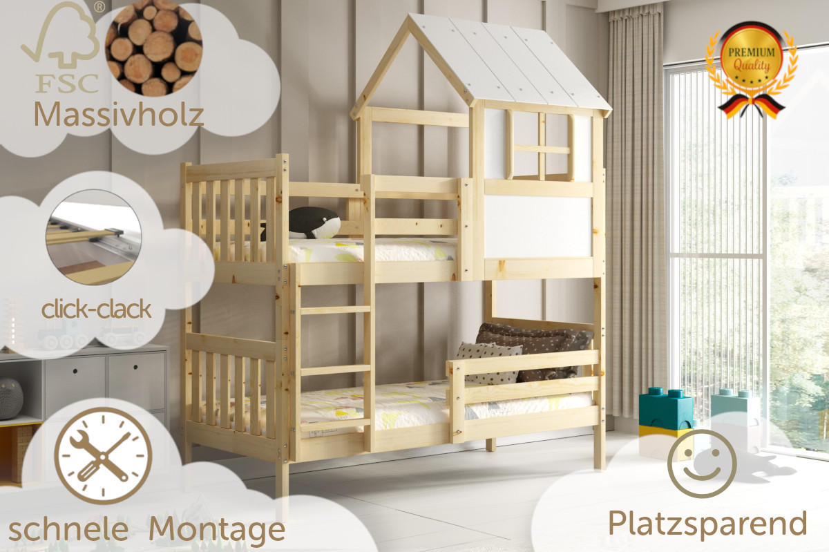 ETAGENBETT KACPER 190x90cm mit Dach - Kieferfarben, Holz (90/190cm) - Interbeds