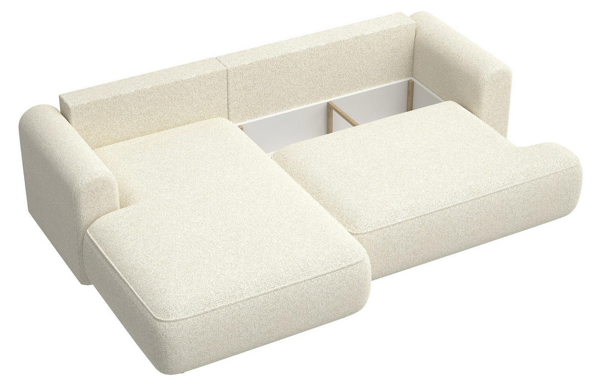 ECKSOFA Ovo Hellbeige Webstoff-Bezug - Ecru/Schwarz, Kunststoff/Textil (260/165cm) - Selsey