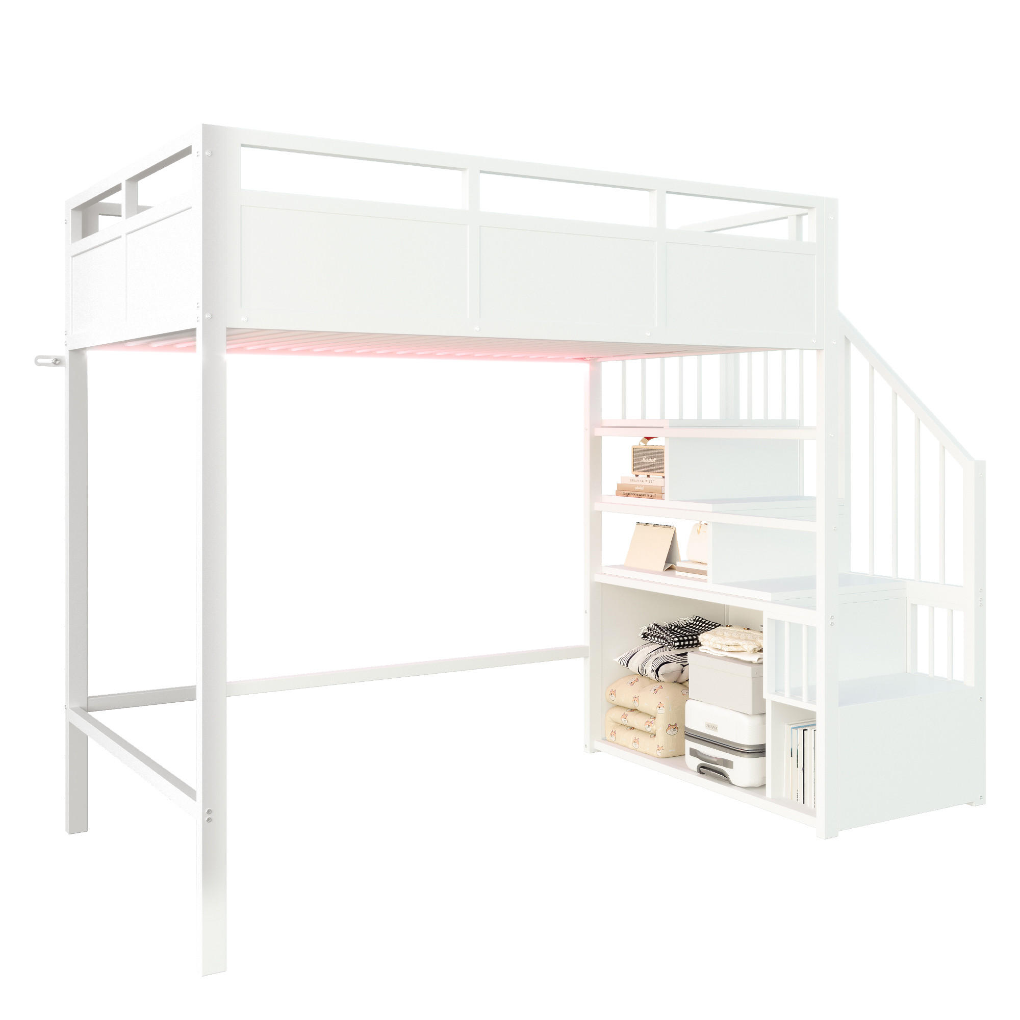 HOCHBETT 90x200cm Metall Stauraumleiter LED Weiß - Weiß, Metall (90/200cm) - FLIEKS