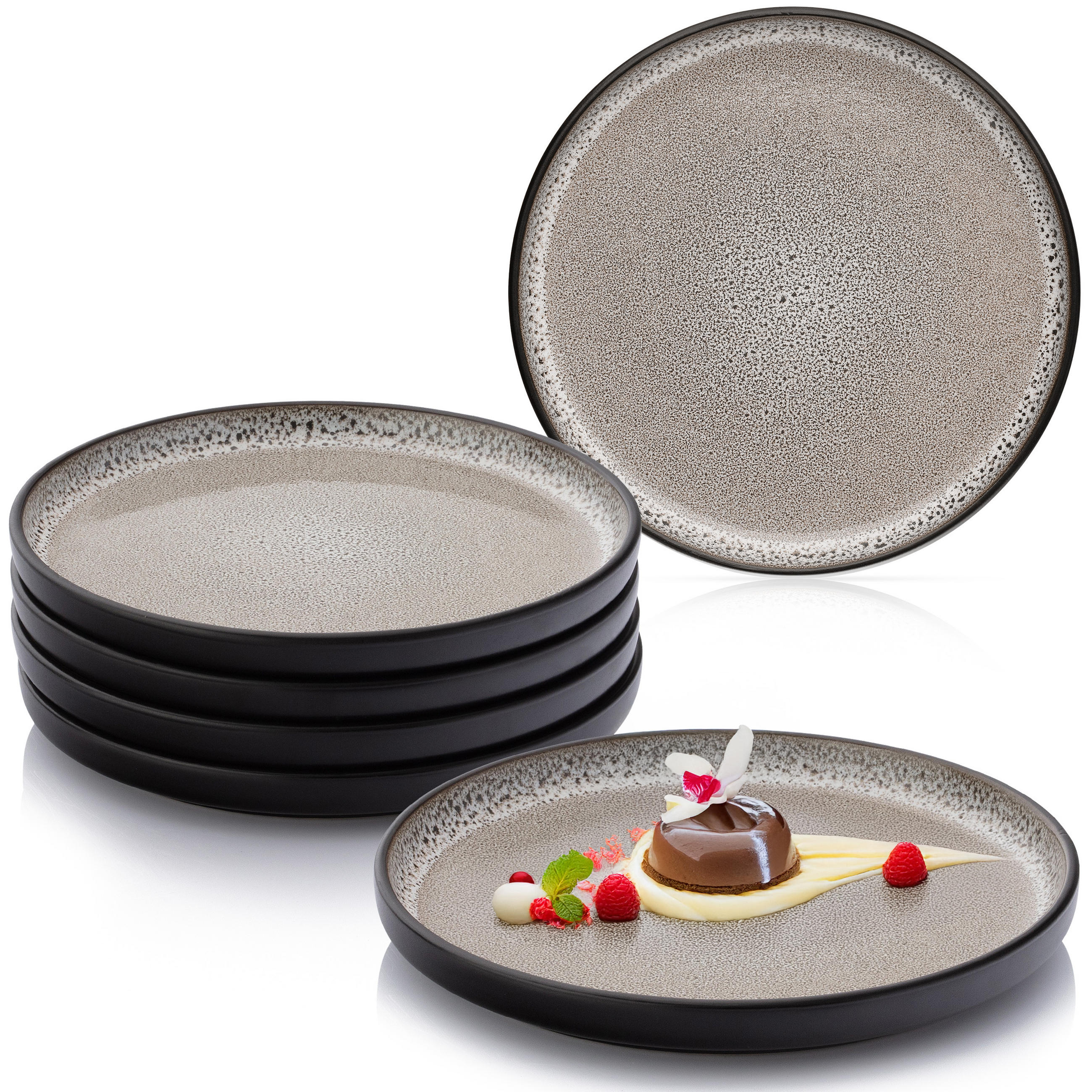 DESSERTTELLER SET LUXOR - 6 teilig aus Steingut - Beige, Stein (20.5cm) - Sänger