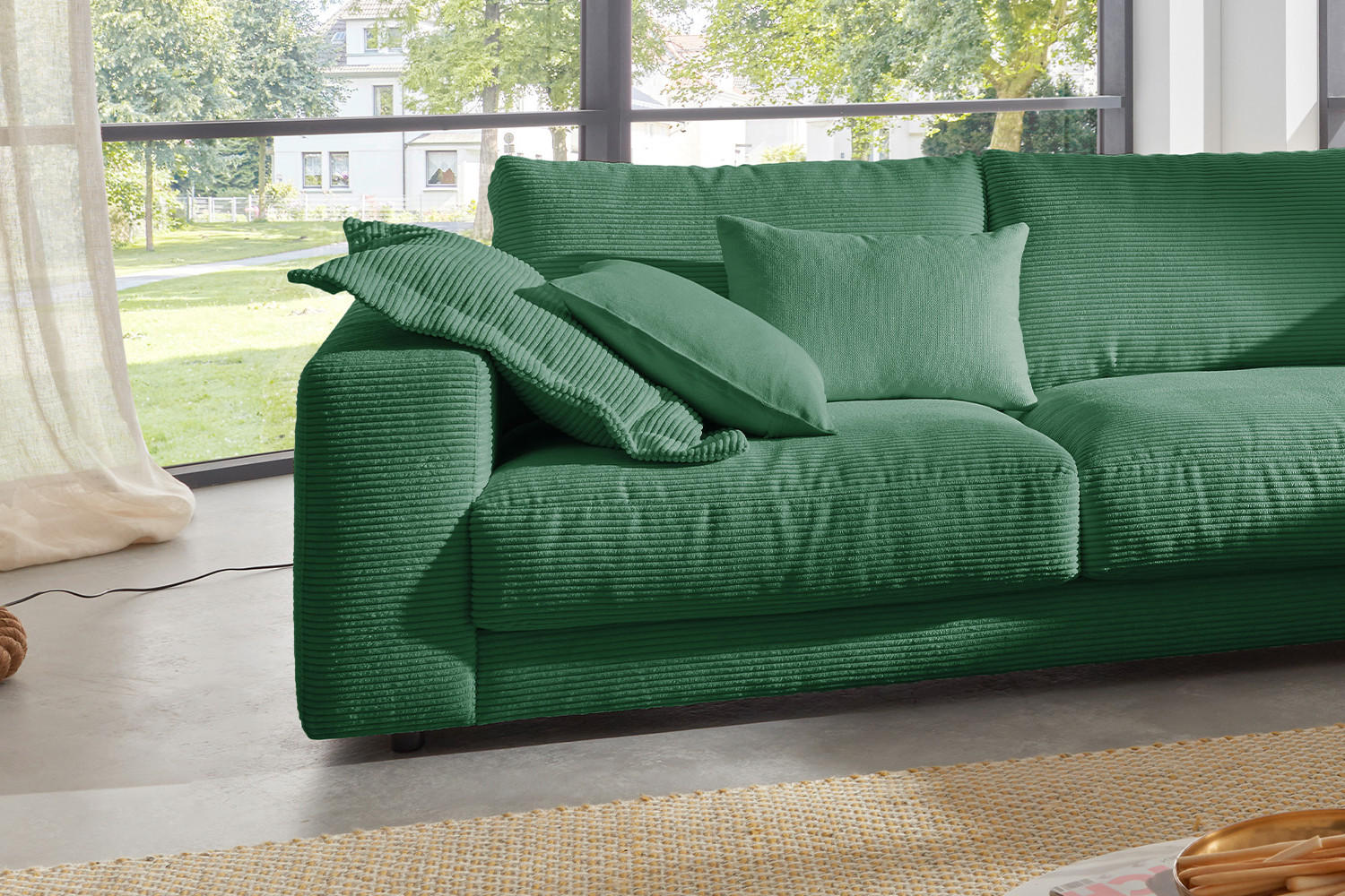 ECKSOFA MADELINE Smaragdgrün Cord - Smaragdgrün/Schwarz, Kunststoff/Textil (325/224cm) - KAWOLA