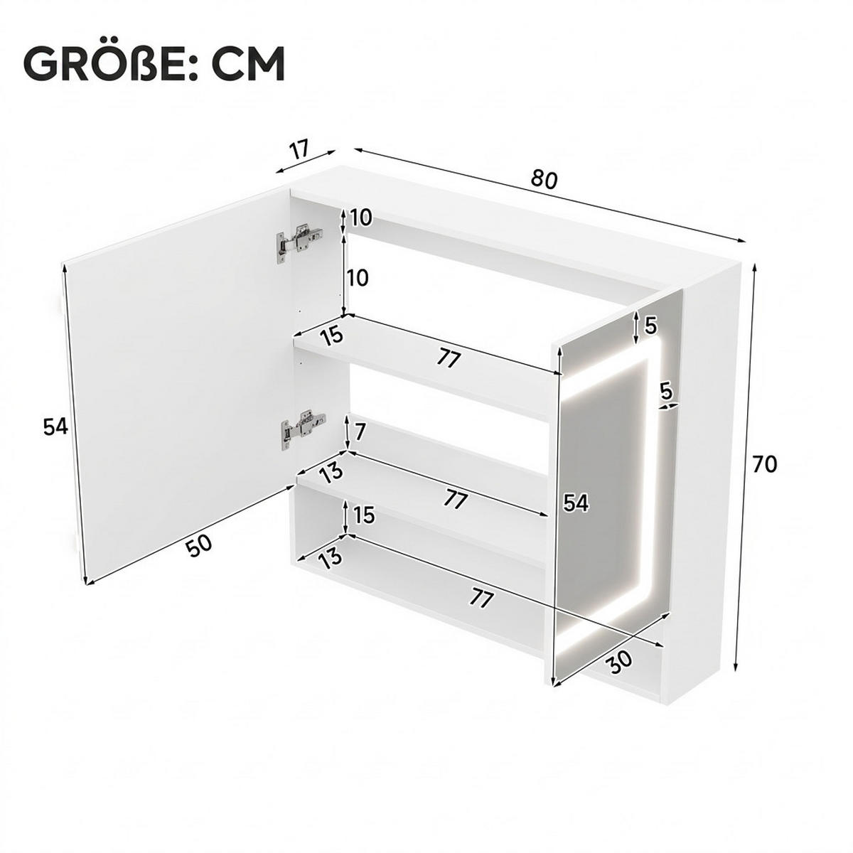 WASCHTISCHKOMBI 80/17/70 cm Weiß mit LED-Beleuchtung und Soft-Close-Funktion - Weiß, Holz/Holzwerkstoff (17/70/80cm) - Oxeza