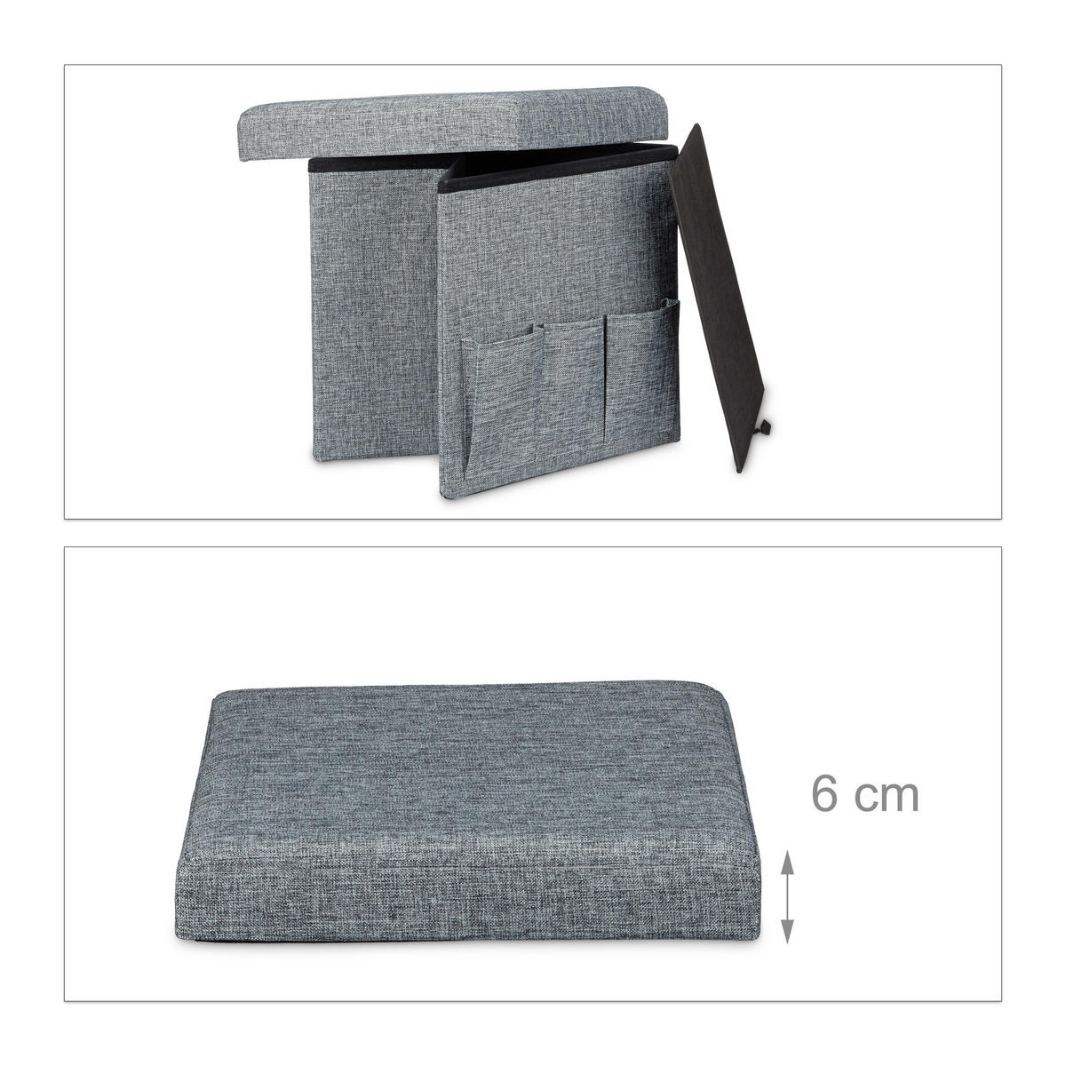 FALTBARER Sitzhocker - Grau, Holzwerkstoff/Textil (38/38/38cm) - Relaxdays