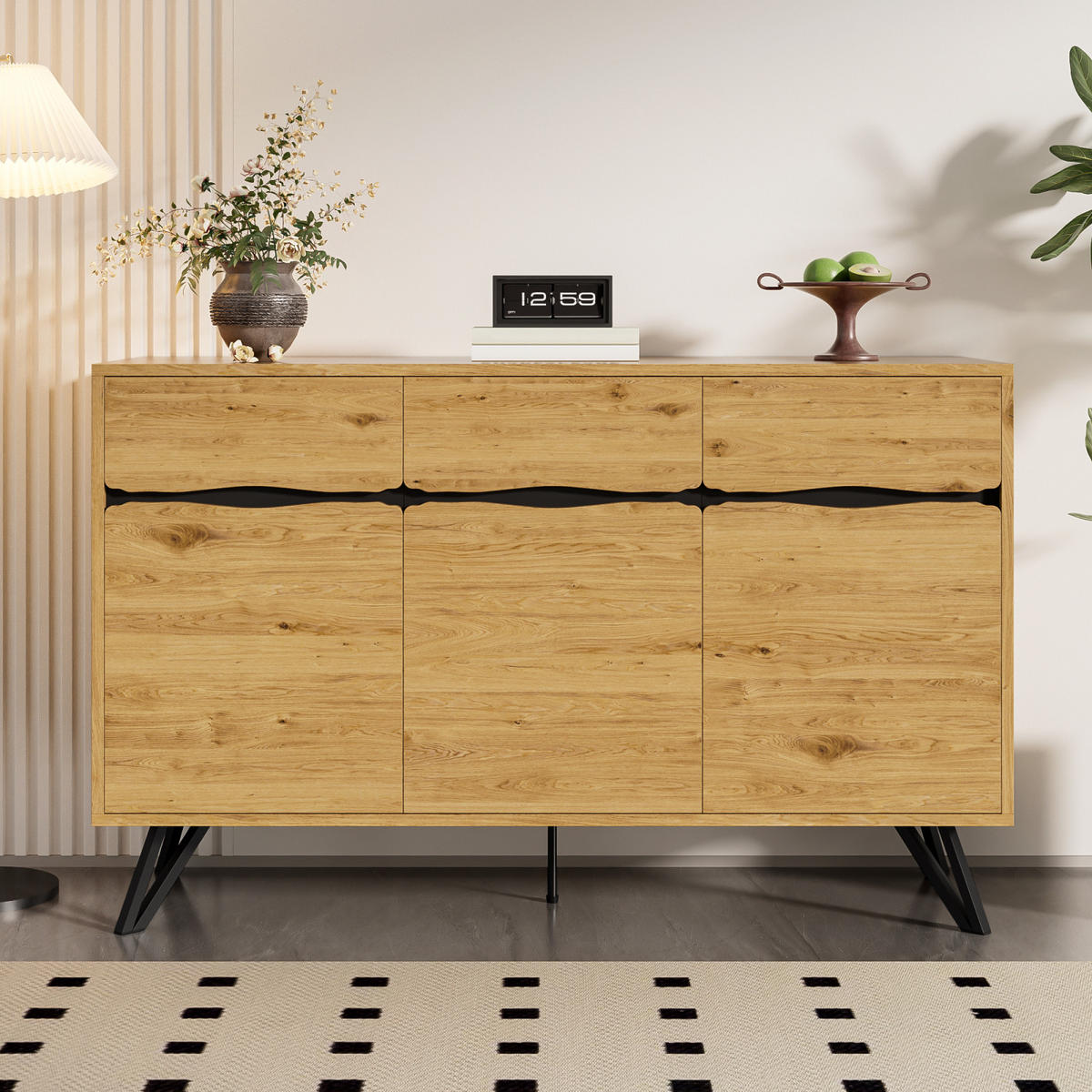 SIDEBOARD 140x40x75,5 cm, 3 Türen, Metallfüße, Holzfarben - Kastanienfarben, Holz (140/75/40cm)