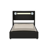 KINDERBETT 90/200 cm mit LED-Lichtleiste, Bluetooth, USB und hydraulischem Bettkasten, Schwarz - Schwarz, Kunststoff (90/200cm) - Redom