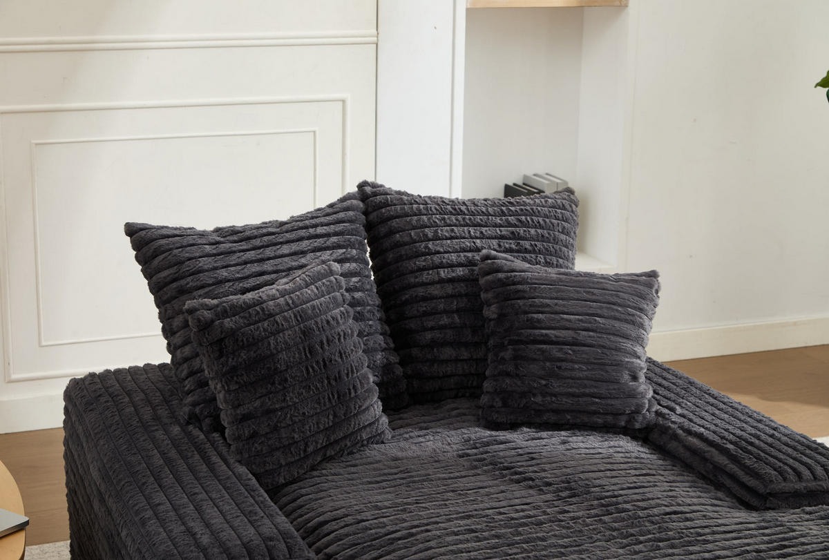CHAISELONGUE Cordstoff 135 x 165 cm Grau mit 4 Kissen - Grau, Kunststoff (135/58/165cm) - Beauniv