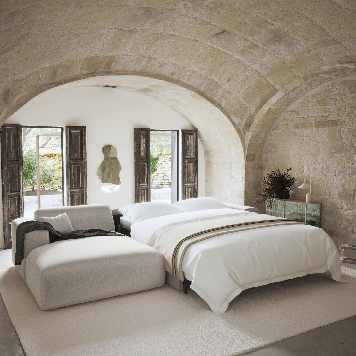 ECKSOFA LINKS SCHLAFSOFA Rastergewebe Hellgrau 280cm - Hellgrau/Grau, Textil (165/280cm) - Sia Home