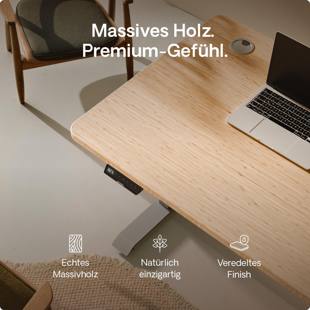 SCHREIBTISCH Elektrisch Höhenverstellbarer HomePro 140x70cm Grau/Bambus mit Memory-Funktion, Anti-Kollisions Technologie - Hellgelb/Grau, Holz (70/140/63.5cm) - Desktronic