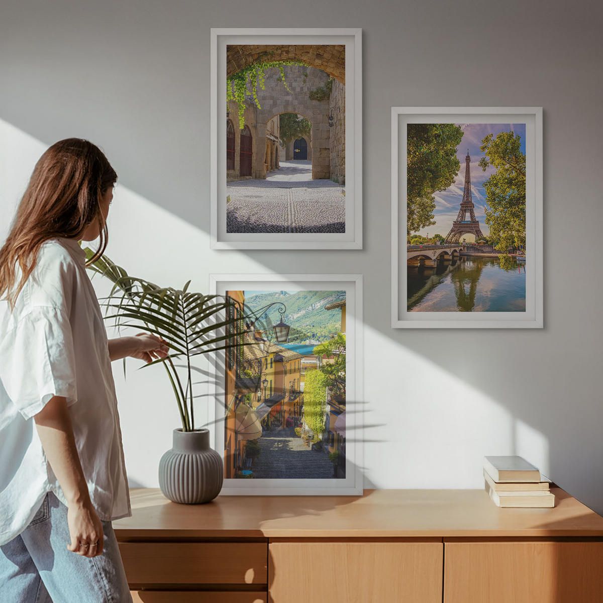 BILDER SET 3er Set - 40x60 cm Weißer Rahmen - Straßen der Eiffel-Architektur - Weiß, Kunststoff (40/60cm) - TULUP